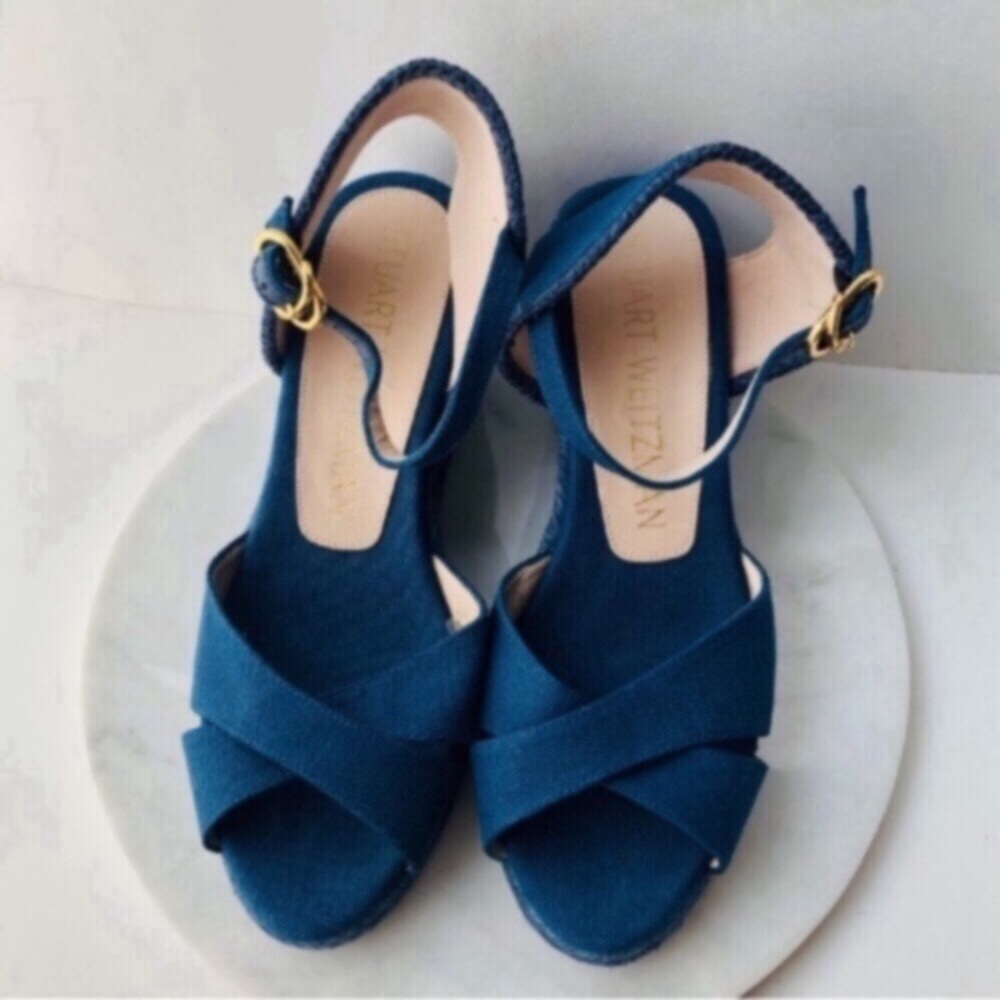 STUART WEITZMAN Wedge Espadrille - MIRELLA Navy Blue Wedge Espadrille Sandals